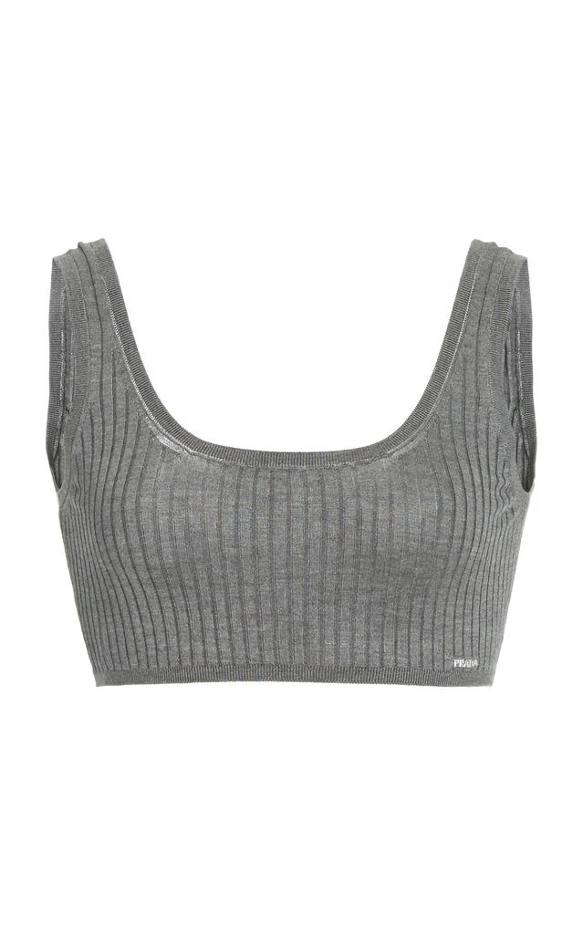 Prada Prada Ribbed Silk Cropped Bra Top - Moda Operandi