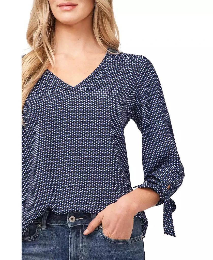 CeCe Women's Long Sleeve Garden Geo Tie Sleeve Blouse 3