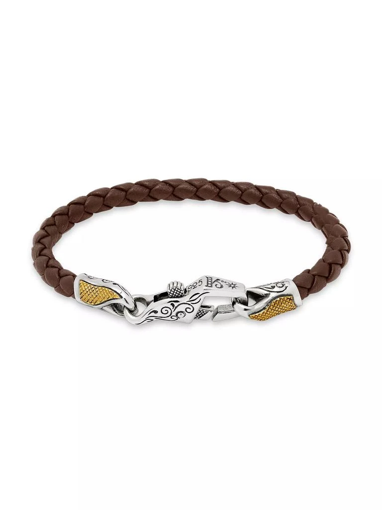 Konstantino Perseus Sterling Silver & Bronze Woven Leather Classics Bracelet 1