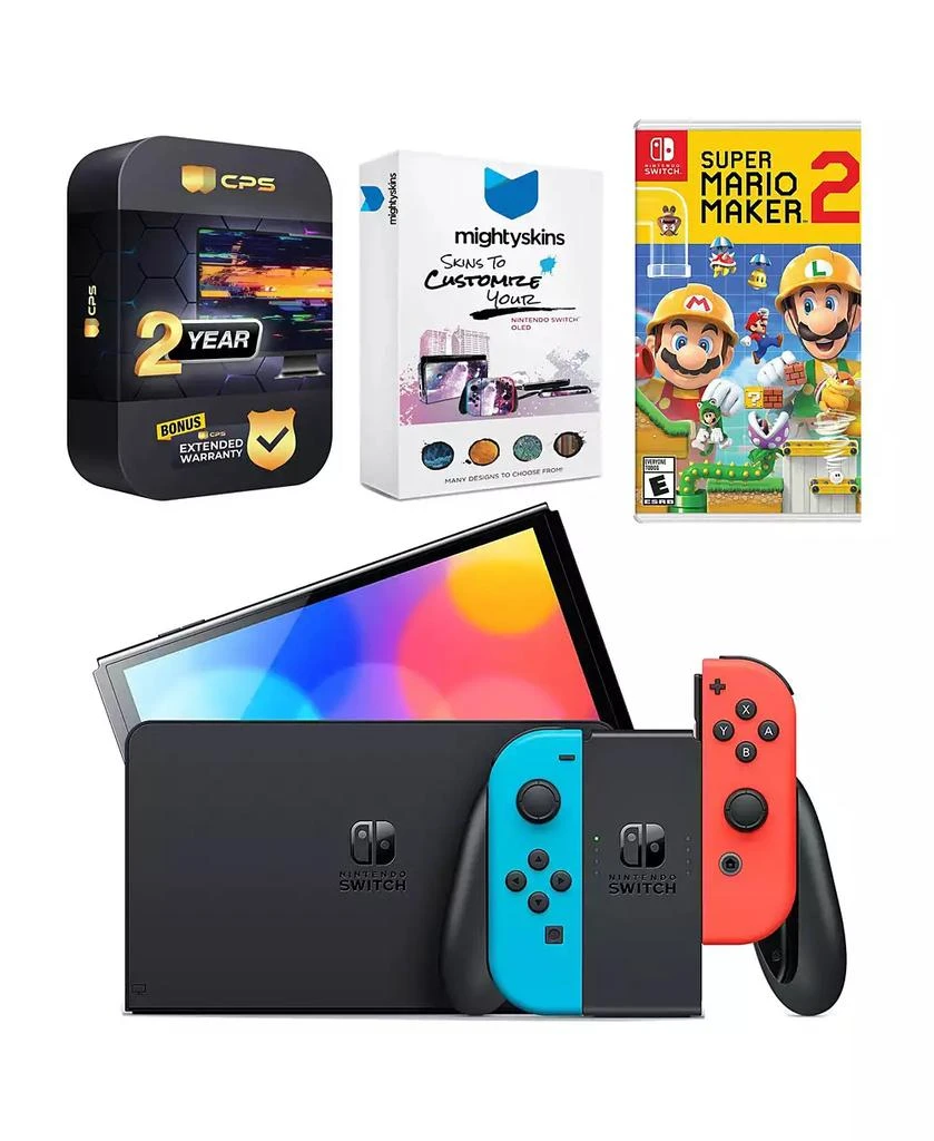 Nintendo Switch Neon Red
Blue OLED Console with Mario Maker 2, MightySkins Console and Controller Skin Voucher, and 2 Year CPS Extended Warranty