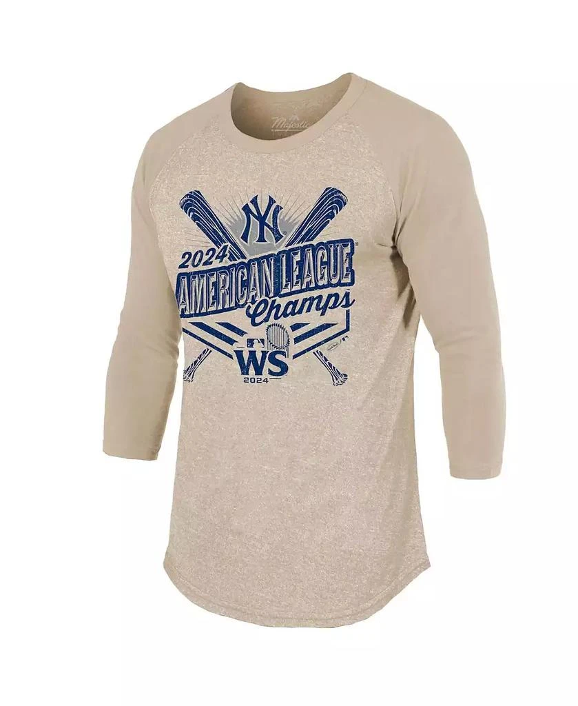Majestic Men's Oatmeal New York Yankees 2024 American League Champions 3/4-sleeve Tri-blend Raglan T-shirt 3