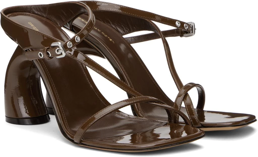 Dries Van Noten Brown Strappy Sculptural Heeled Sandals 4