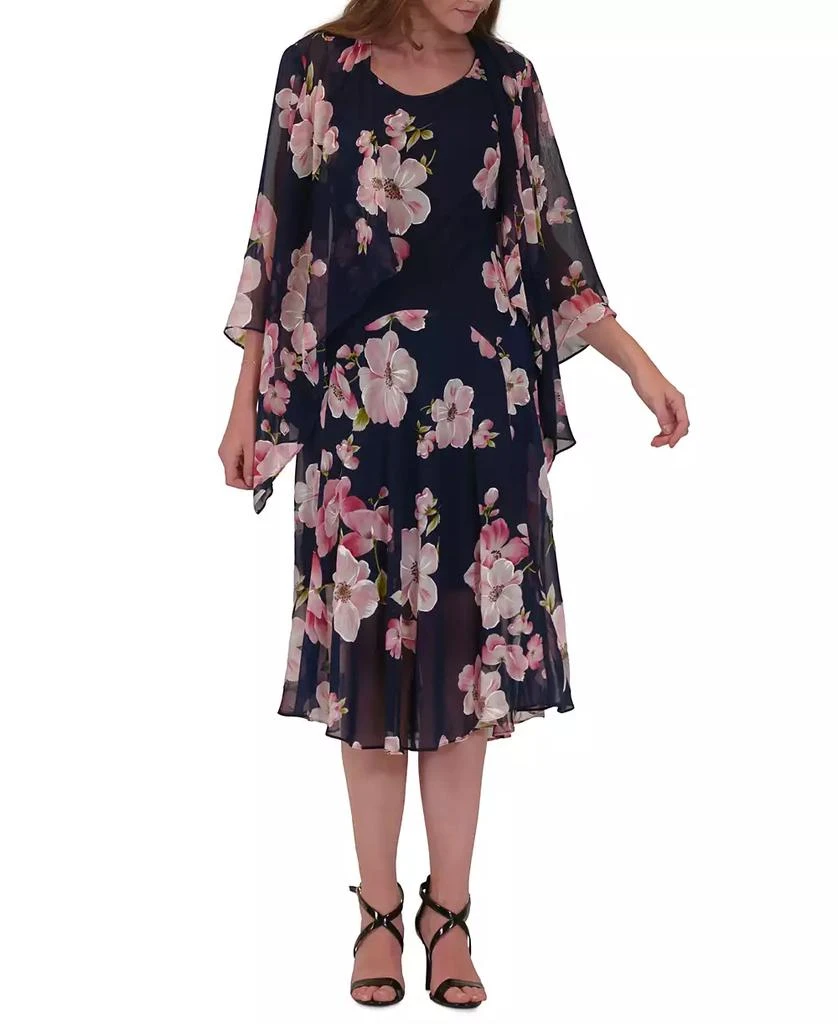 Robbie Bee Plus Size Floral Print Open-Front Chiffon Jacket Dress 1