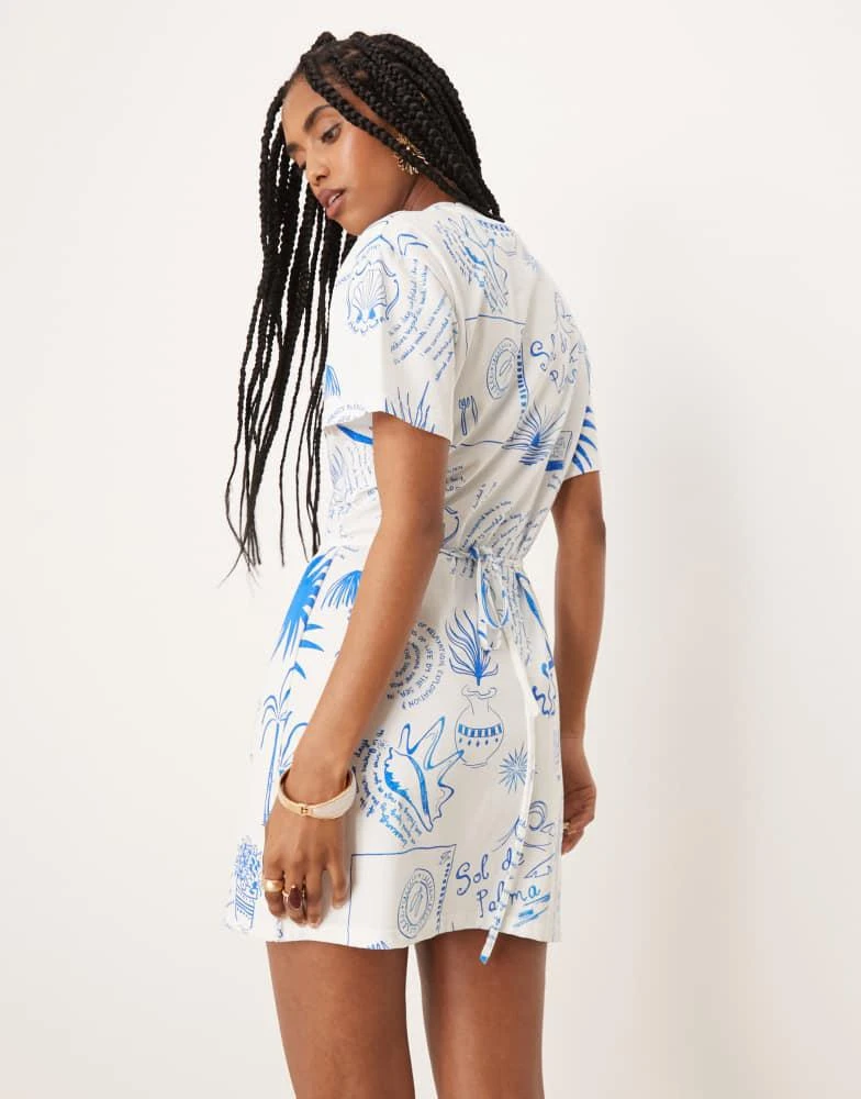 Never Fully Dressed Never Fully Dressed tie waist palm print mini dress in cream 2