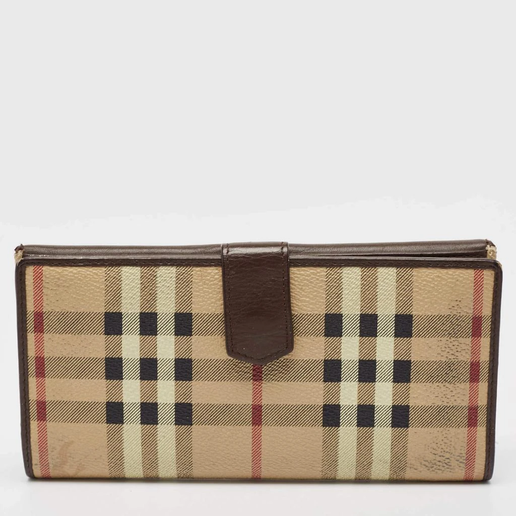 Burberry Burberry Brown/Beige Haymarket PVC and Leather Buckle Flap Continental Wallet 6