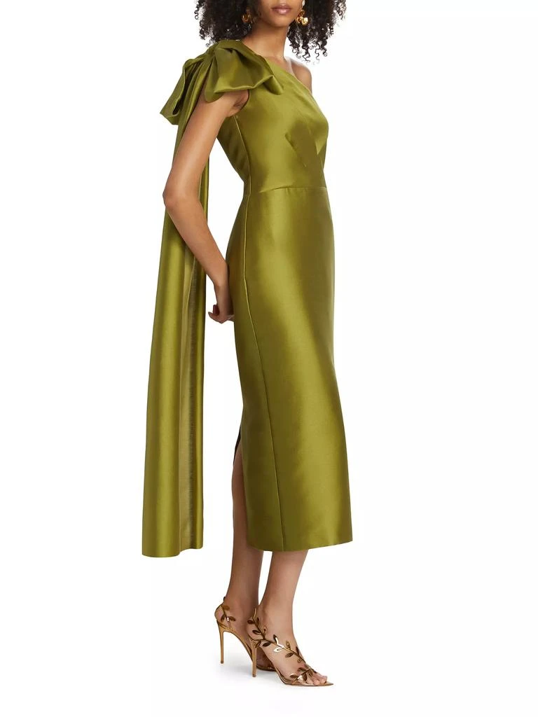 MARCHESA Mikado One-Shoulder Cape Dress 4