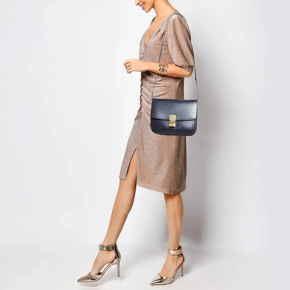 Celine Celine Navy Blue Leather Medium Classic Box Shoulder Bag 2