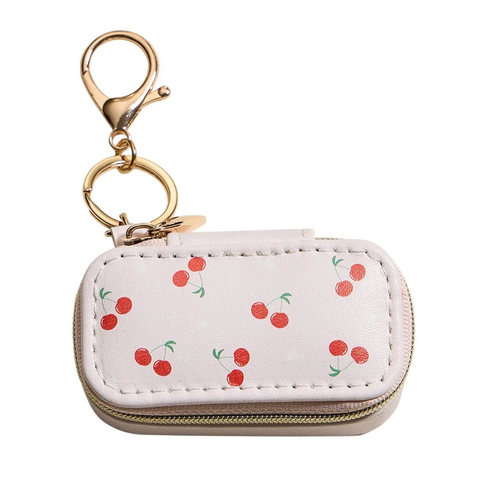 FASHNZFAB Cherry Pattern Printed Rectangular Travel Jewelry Case Keychain Bag Charm 2