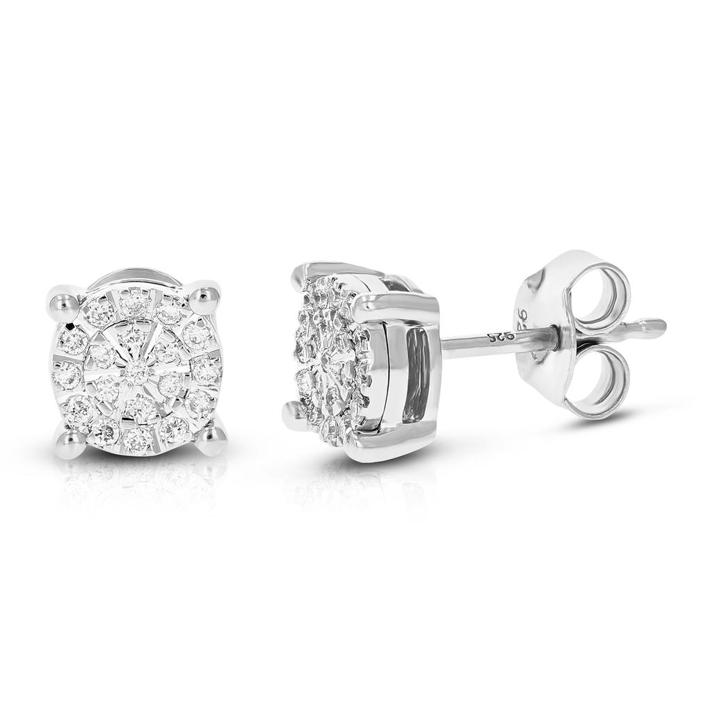 Vir Jewels 1/6 cttw 38 Stones Round Lab Grown Diamond Studs Earrings .925 Sterling Silver Prong Set Round Shape