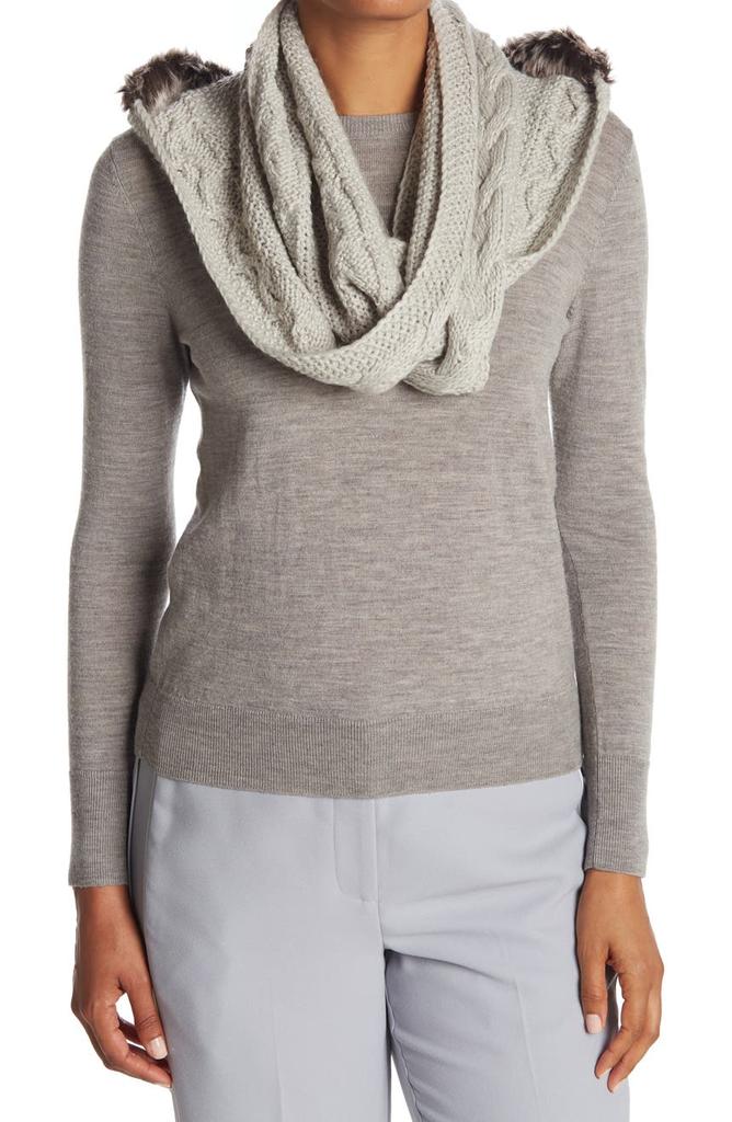 La Fiorentina Faux Fur Hooded Cable Knit Infinity Scarf