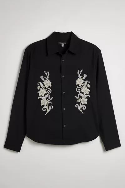 Urban Outfitters UO Floral Embroidered Long Sleeve Dress Shirt