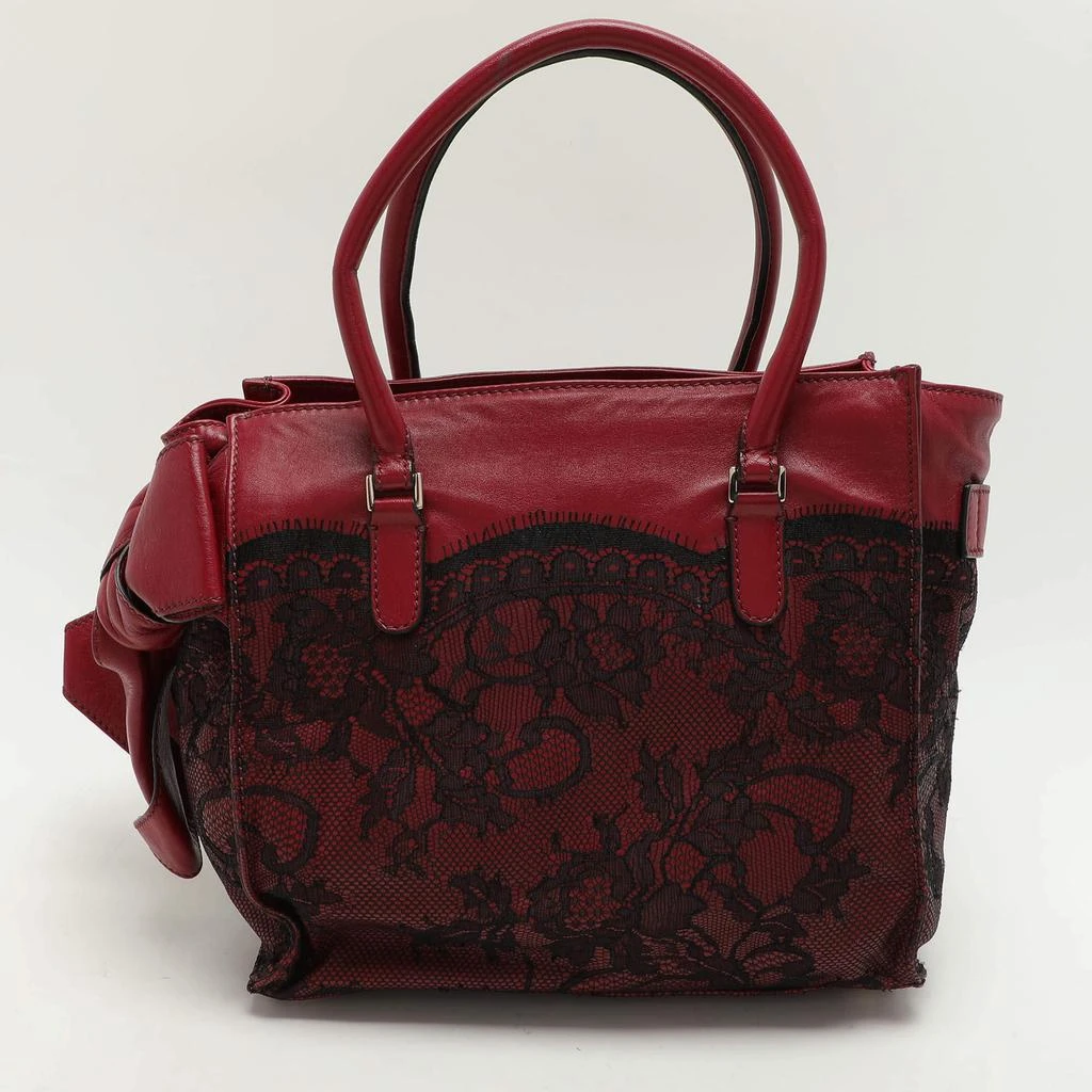 Valentino Valentino Dark Red/Black Leather and Lace Bow Tote 4