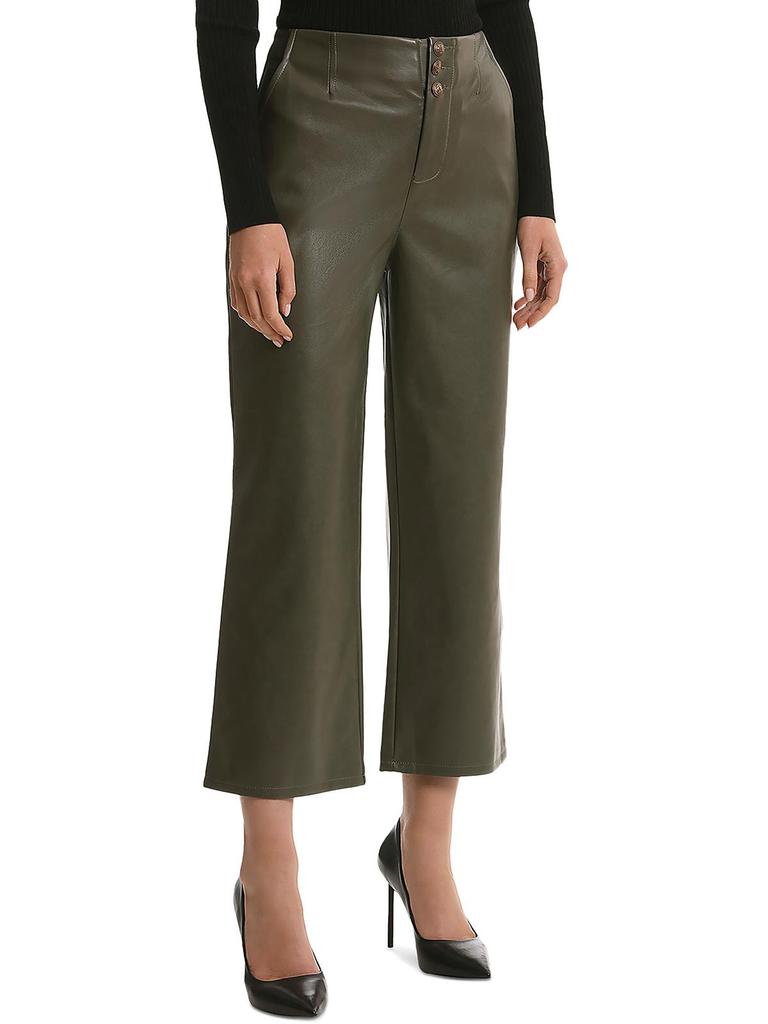 Bagatelle Womens Faux Leather High Rise Wide Leg Pants