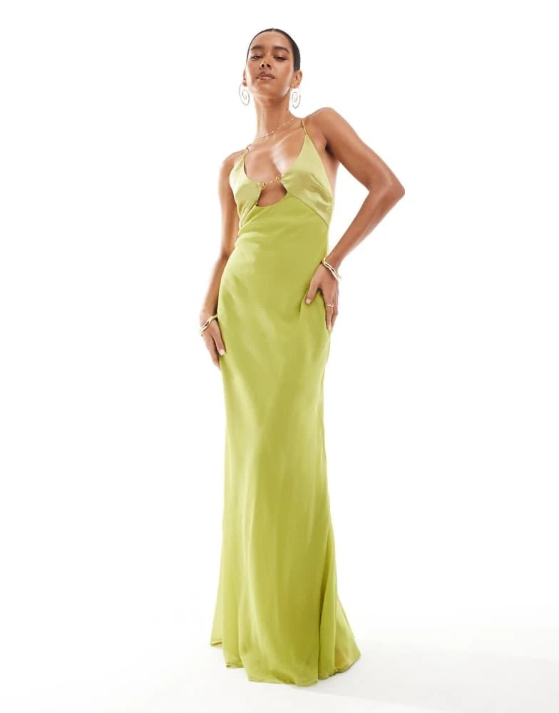 chinese dress ladies Yellow Satin Maxi Dress with Mesh Panels | Summer Mesh Dress main image 1