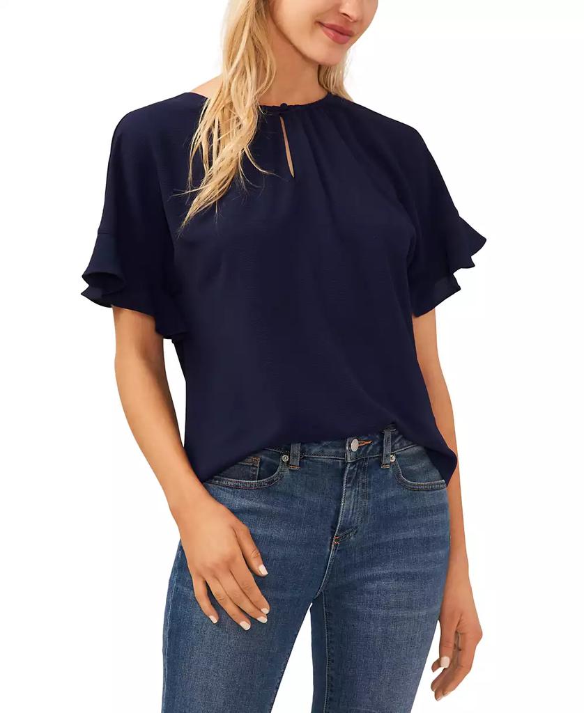 CeCe Women's Short Sleeve Drop Shoulder Wide Scoop Neck Blouse