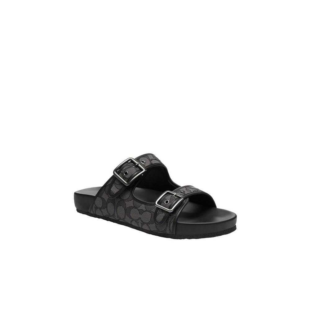 COACH Men's Signature and Leather Buckle Strap Sandal