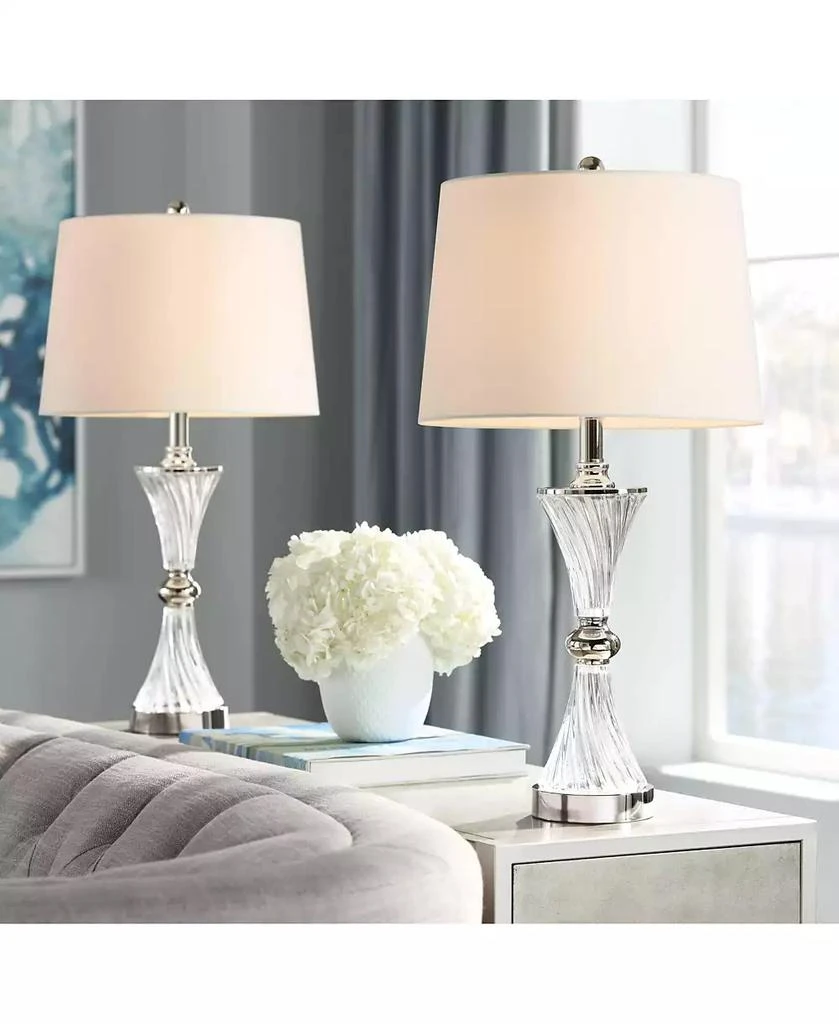 Regency Hill Luca Modern Table Lamps 25 1/2" High Set of 2 Twisted Glass with USB Charging Port White Drum Shade for Bedroom Living Room Office Desk 5