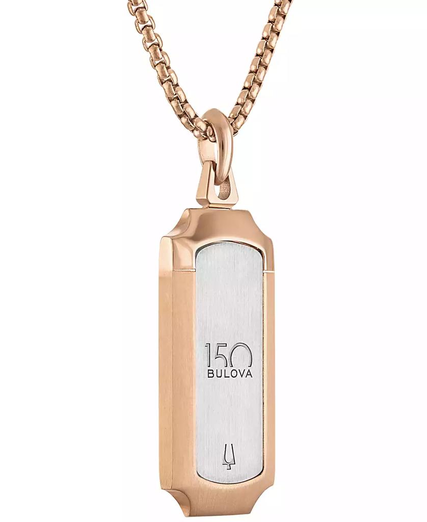Bulova Men's 150th Anniversary Rose Gold-Tone Stainless Steel Blue Sapphire Accent Dog Tag Pendant Necklace, 24" + 2" extender