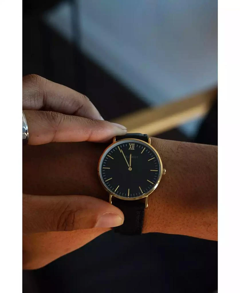 Peugeot Men
s 40mm Black Dial Super Slim Leather Strap Watch 4