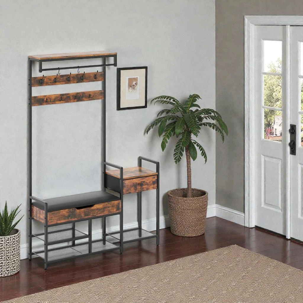 Hivvago 70" Vertical Hall Tree with Shoe Storage and Hanging Rack for Entryway