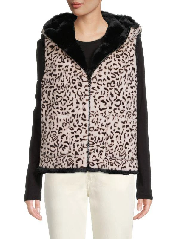 Adrienne Landau Leopard Print Faux Fur Reversible Hooded Vest 3