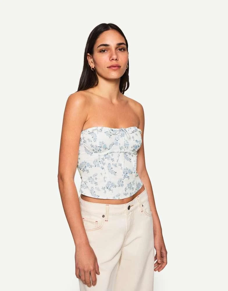 Bershka Bershka poplin bandeau top in denim blue