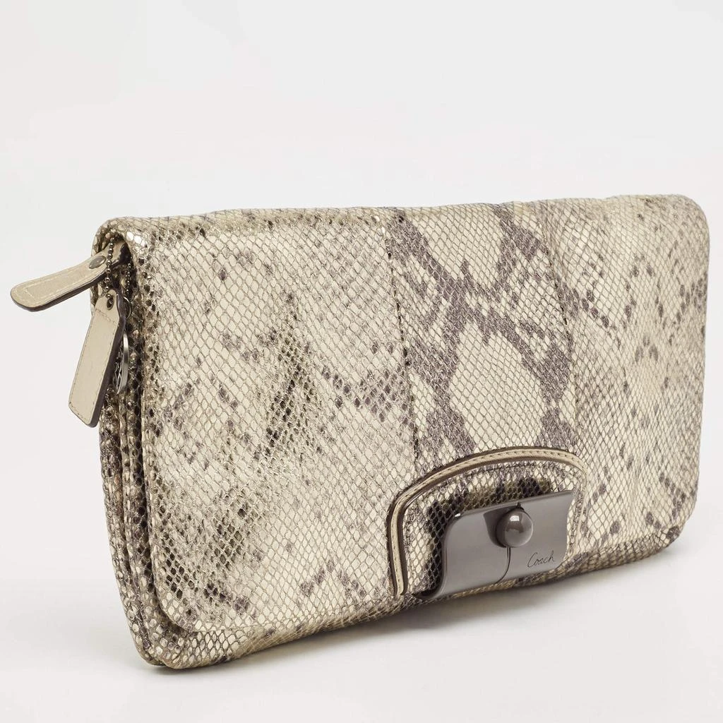 Coach Coach Metallic Silver/Black Python Embossed Leather Flap Clutch 3