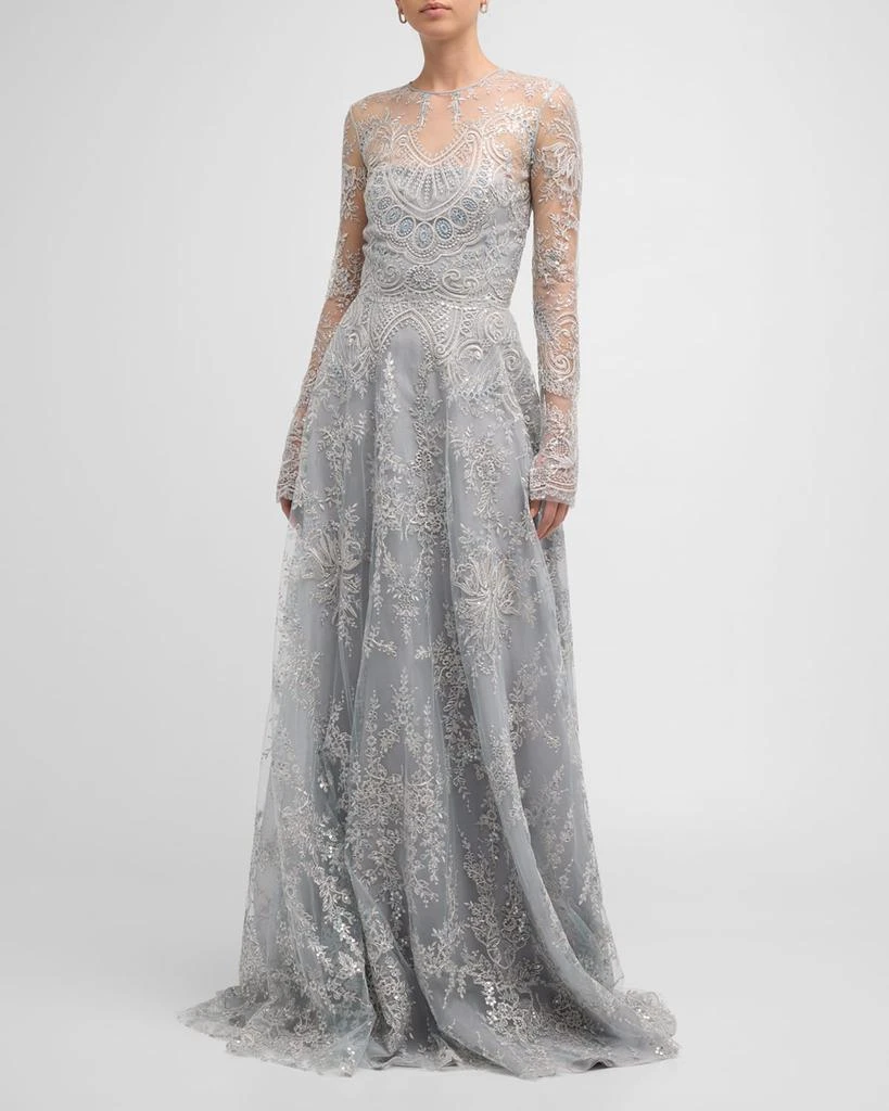 Naeem Khan Tattoo Lace Gown with Sheer Overlay 3