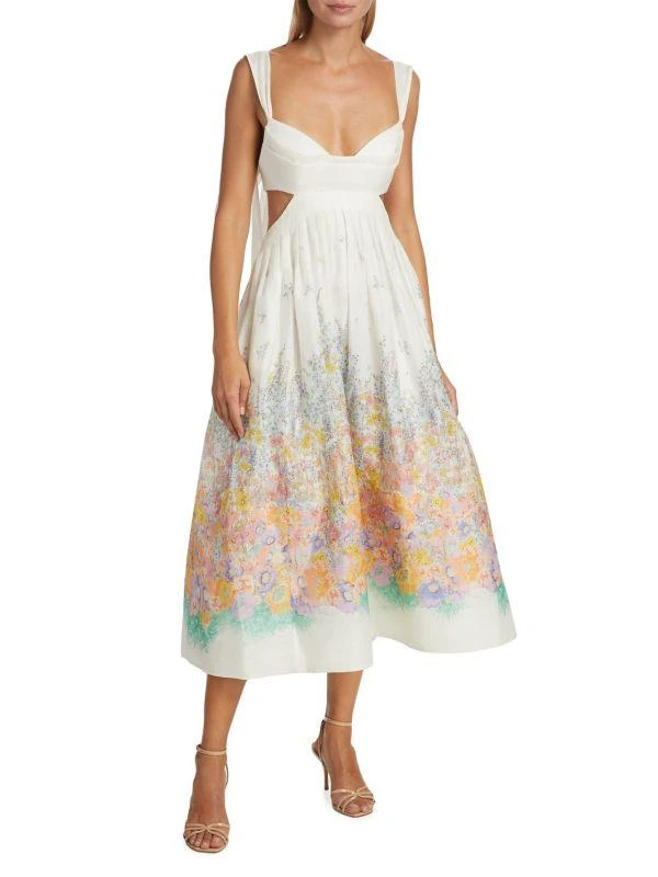 Zimmermann Floral Silk & Linen Bralette-Style Dress 1