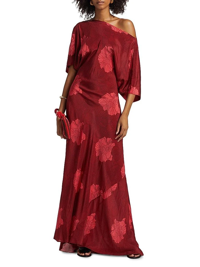 Eywasouls Malibu Grace Floral Silk Asymmetrical Bias-Cut Maxi Dress 3