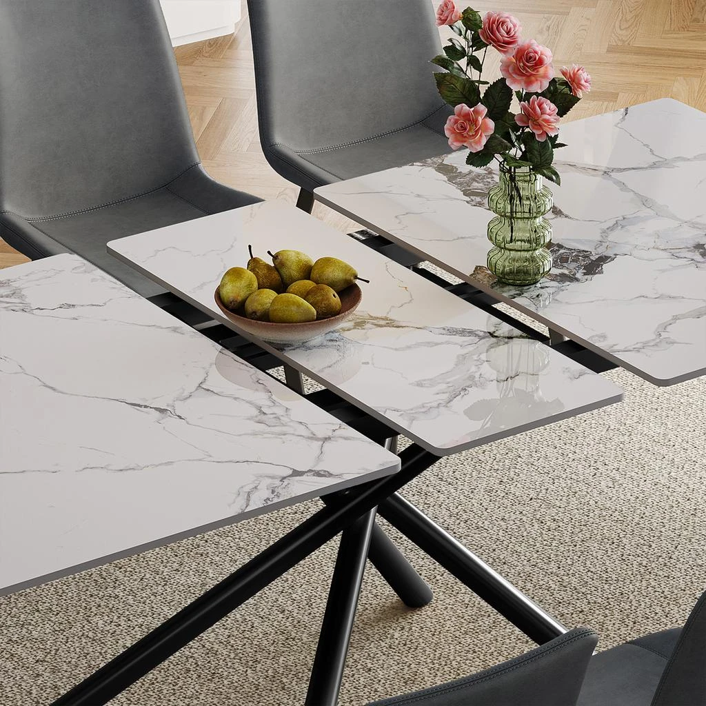 Streamdale Furniture Streamdale 59" Modern Expandable Dining Table w/Retractable Leaf, Charred Stone 
Black Base 2