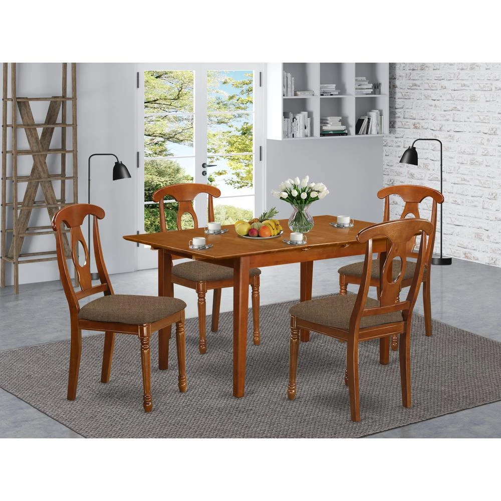 East West Furniture PSNA5-SBR-C 5 PC Kitchen Table set Table with Leaf and 4 Dining Table Chairs 2