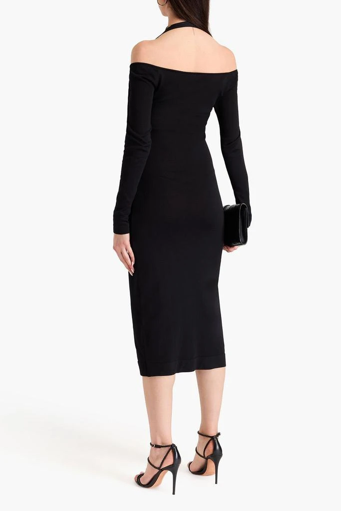 chinese dress ladies Ribbed Long Sleeve Midi Dress With Lace-Trim V-Neckline main image 0