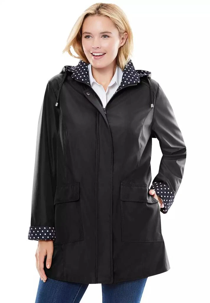 Woman Within Plus Size Dot Trim Raincoat