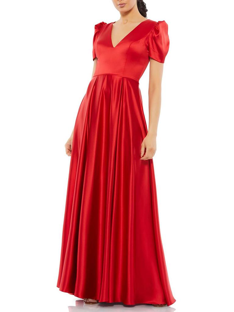 Ieena for Mac Duggal Womens Satin Puff Sleeve Evening Dress