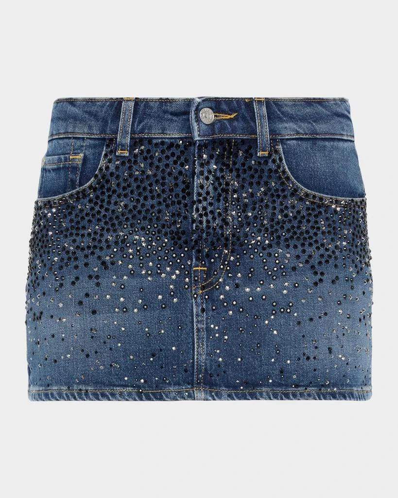 7 For All Mankind Elena Rhinestone Denim Mini Skirt 1
