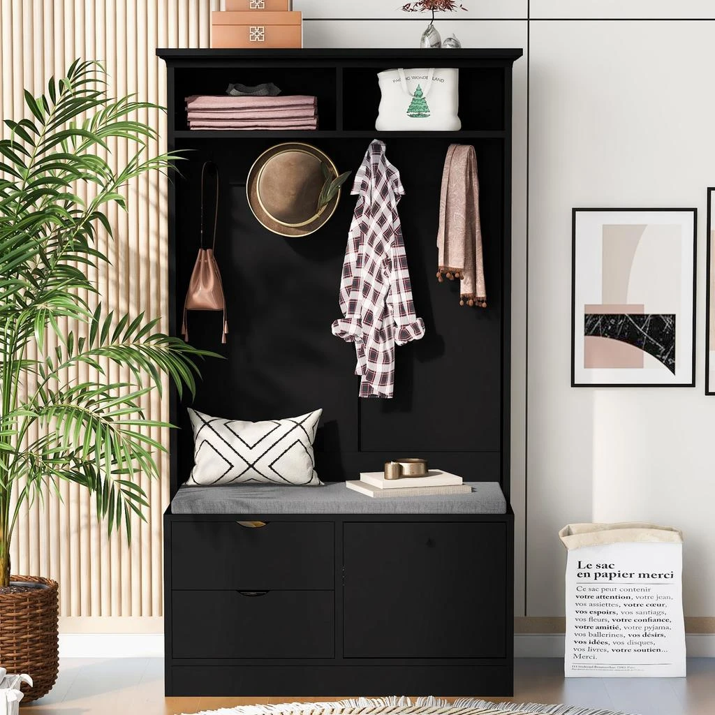 Streamdale Furniture Streamdale Entryway Bench with Coat Rack and Shoe Storage 2