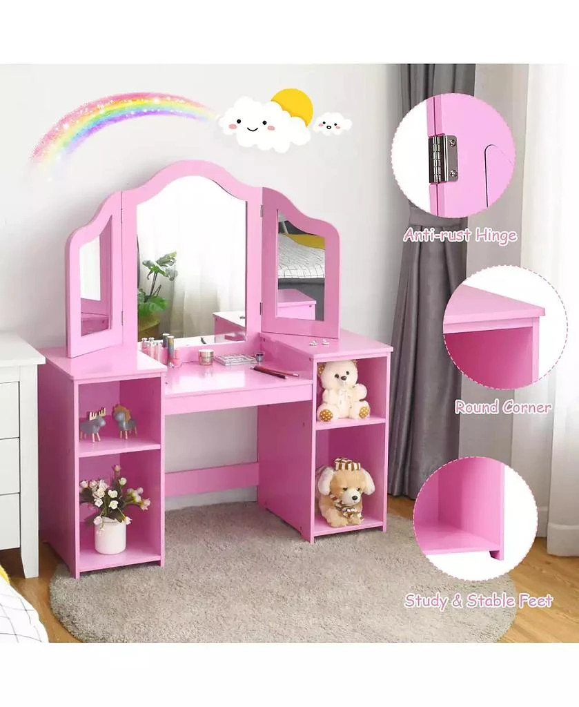 GOUUN Kids Tri Folding Mirror Makeup Dressing Vanity Table Set 6