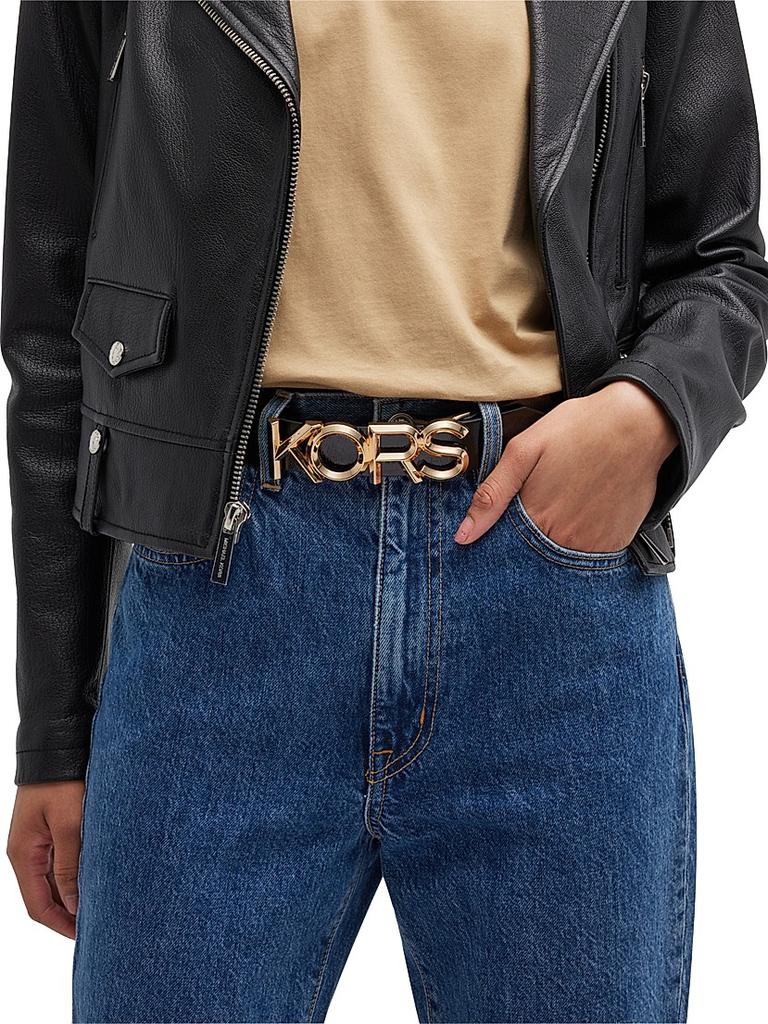 Michael Kors KORS Logo Buckle Patent Leather Belt