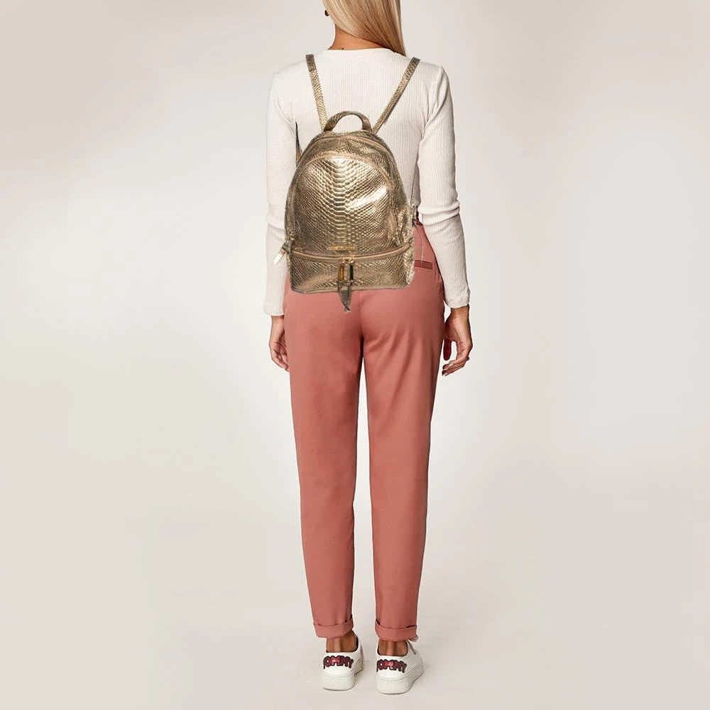 Michael Kors Michael Kors Metallic Gold Python Embossed Leather Small Rhea Backpack 2