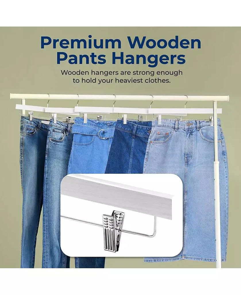 SereneLife 30 Pcs. Premium Wooden Pants Hangers - Heavy Duty Hanger Set with Chrome 360° Swivel Hook (White 2