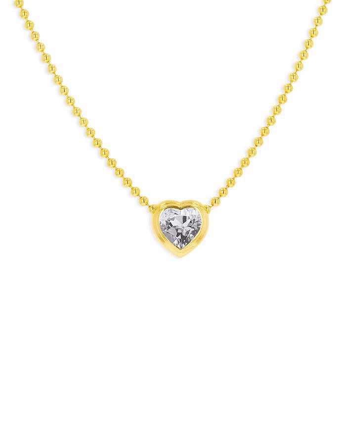 Rachel Reid 14K Yellow Gold White Topaz Bezel Heart Pendant Necklace, 16"