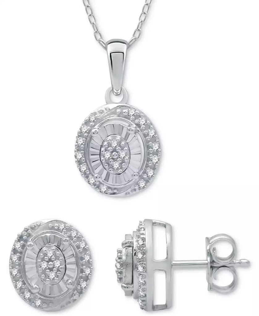 Macy's 2-Pc. Set Diamond (1/6 ct. t.w.) Oval Cluster Pendant Necklace & Matching Stud Earrings in Sterling Silver 1