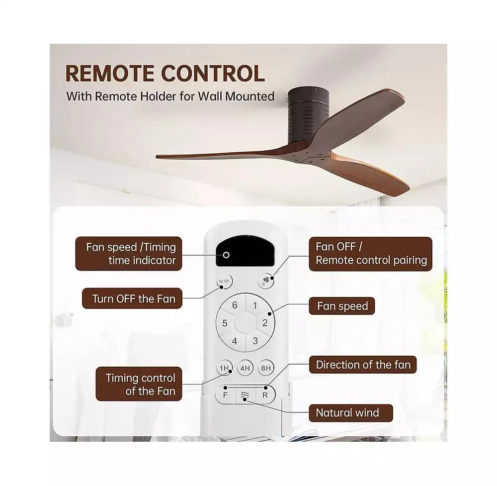 Sofucor 52-inch Modern Brown 3-Blade Flush Mount Fans Supports Remote Control 6-Speed Arbitrary Adjustment and Timing Function 5