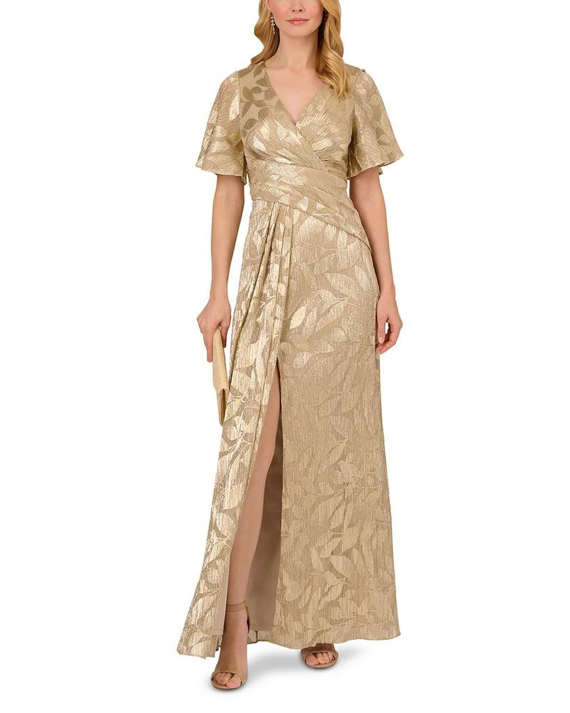Adrianna Papell Foil Leaf Draped Gown 3