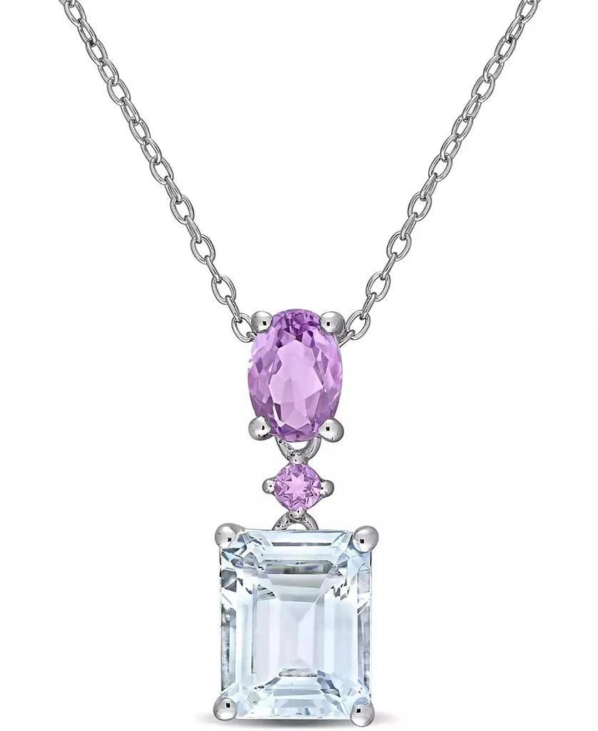Macy's Aquamarine (3 ct. t.w.) & Amethyst (3/4 ct. t.w.) 18" Pendant Necklace in Sterling Silver