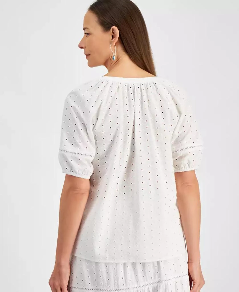 Style & Co Petite Cotton Split-Neck Short-Sleeve Eyelet Top, Exclusively at Macy's 2