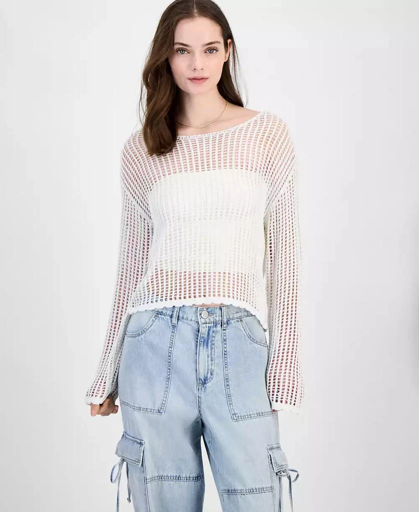 Ultra Flirt Juniors' Shimmer Open-Knit Sweater 1