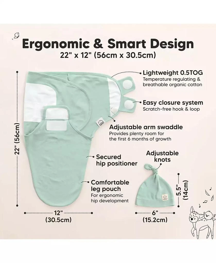 KeaBabies 3-Pack Organic Baby Swaddle Sleep Sacks with Knot Hats, Newborn Baby Swaddles Wrap 0-3 Months, Ergonomic Wearable Blanket 2