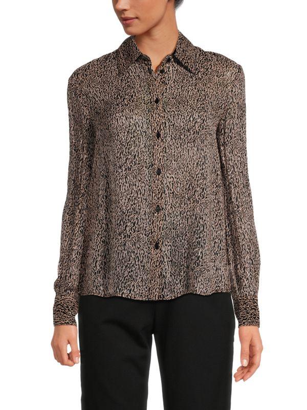 PINKO Leopard-Print Metallic Button Down Shirt